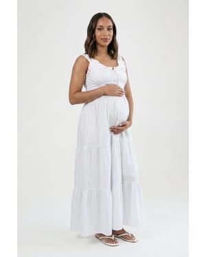 Boohoo Maternity Ruched Poplin Maxi Dress - White
