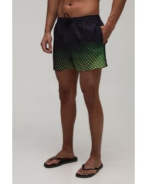BoohooMAN Ombre Print Piping Short Length Swim - Green