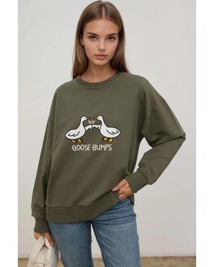 Hiccup Printed Crew Neck Relaxed Fit Sweatshirt - Green