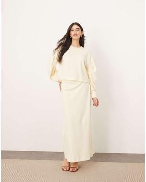 ARRANGE Premium Heavy Weight Textured Jersey Column Maxi Skirt Co-Ord - Natural