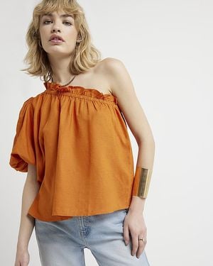 River Island Rust Linen Blend One Shoulder Top - Orange