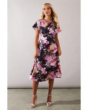 Wallis Petite Occasion Floral Satin Gathered Midi Dress - Multicolour