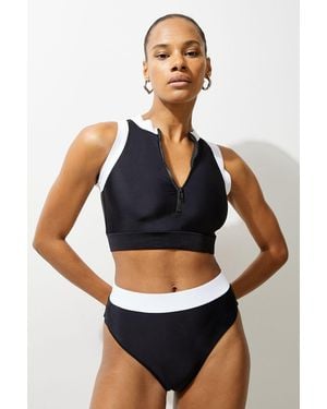 Karen Millen High Waist Cut Bikini Bottoms - Blue