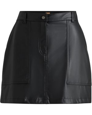 BOSS Leather Mini A-Line Skirt - Black