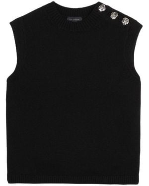 Ted Baker Rondher Rose Button Crew Neck Tank Top Wool - Black