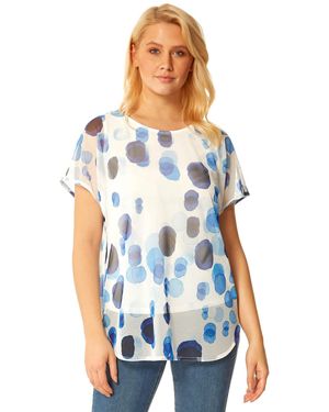 Roman Spot Mesh Overlay Top - Blue