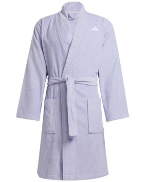 adidas Long Sleeve Shawl Neck Robe - Blue