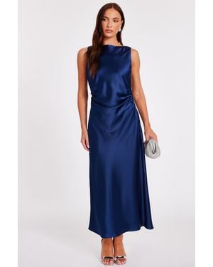 Quiz Satin Ruched Midi Dress - Blue