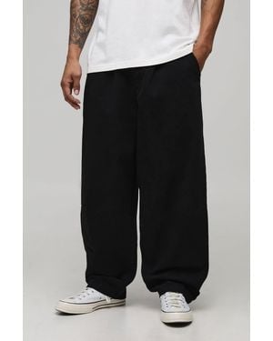 BoohooMAN Balloon Fit Half & Waistband Washed Twill Trouser - Black