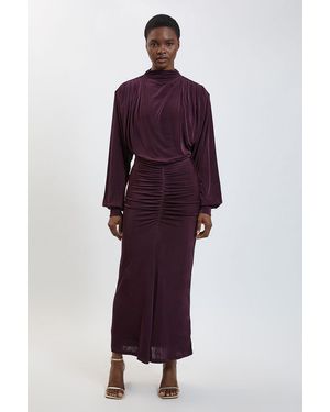Karen Millen Petite Drapey Crepe Ruched Detail Maxi Dress - Purple