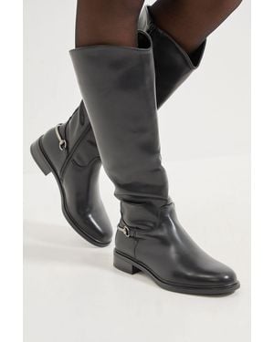 Wallis Emma Faux Leather Stirrup Detail Knee High Riding Boots - Black