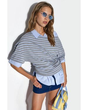 Busem Gestreepte Bootnek Jersey Blouse - Blauw