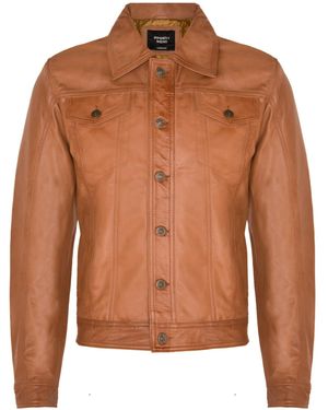 Infinity Leather Trucker Slim Fit Shirt Jacket - Brown