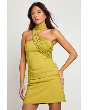 Boohoo Mesh Fabric Mix Draped Mini Dress - Yellow