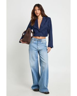 Boohoo Boxy Crop Blazer - Blue