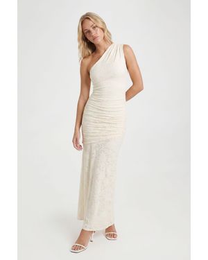 Boohoo Burnout Floral Asym Neck Maxi Dress - White