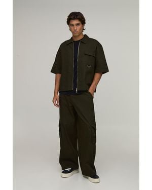 BoohooMAN Oversized Half Sleeve Overshirt & Baggy Trouser Cargo Set - Green