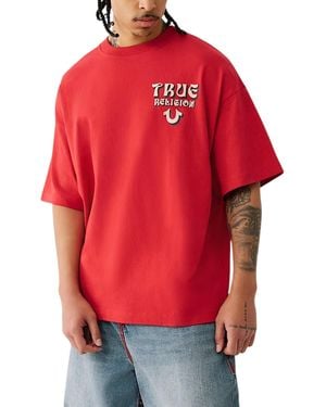 TRUE RELIGION T Shirts Short Sleeve Flocked Summer Crew Neck Tee - Red