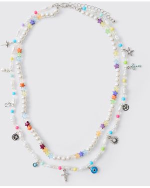 BoohooMAN Multi Star & Mixed Pendant Necklace - Blue