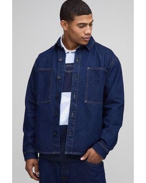 BoohooMAN Long Sleeve Boxy Denim Shirt - Blue