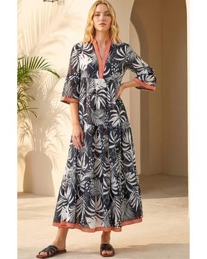 Roman Leaf Border Print Maxi Dress - Black