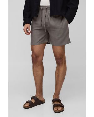 BoohooMAN Half & Half Waistband Relaxed Fit Linen Blend Shorts - Black