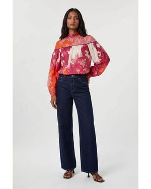 Karen Millen Baroque Balloon Sleeve Blouse - Red