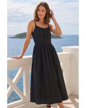 Roman Petite Cotton Button Front Midi Dress - Black