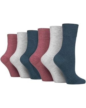 IOMI 6 Pack Ladies Non Elastic Cotton Diabetic Socks With Seamless Toe - Blue