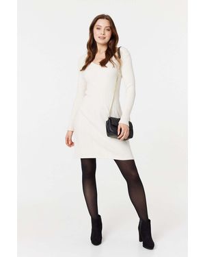 Izabel London Plain Ribbed Knit Mini Dress - White