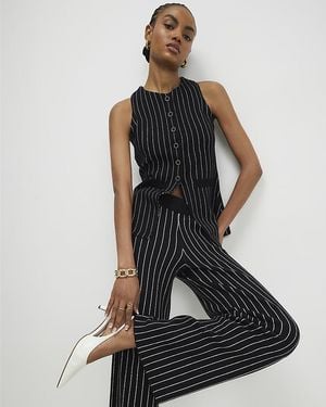 River Island Waistcoat Pinstripe Longline Viscose - Black