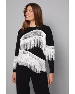 Wallis Contrast Fringe Knitted Jumper - Grey