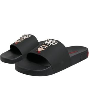 Dolce & Gabbana Pool Slides Cartoon Print Style - Black