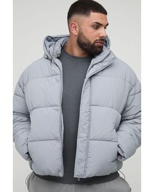 BoohooMAN Plus Boxy Crinkle Nylon Puffer - Grey