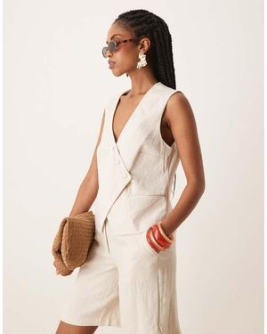 Vila Tailored Asymmetrical Placket Detail Waistcoat Co-Ord - Natural