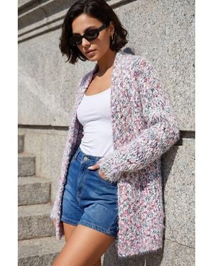 Roman Fluffy Nep Long Cardigan - Grey