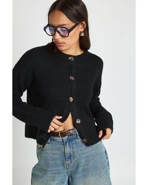 Boohoo Crew Neck Soft Knit Knitted Cardigan - Black
