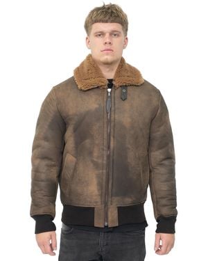 Infinity Leather Antique Sheepskin Bomber Jacket-Algorta - Brown