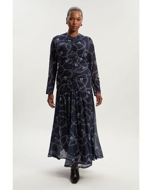 Karen Millen Plus Size Chain Print Mesh Maxi Dress - Blue