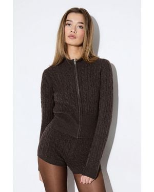 MissPap Fitted Cable Zip Up Cardigan Co-Ord - Black