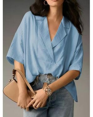 Everyday the Label Relaxed Fit Vneck Shortsleeve Blouse - Blue