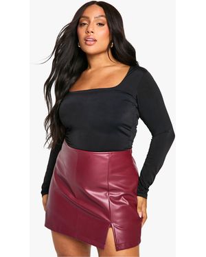 Boohoo Plus Pu Split Hem Skort - Red