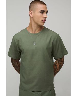 BoohooMAN Regular Fit Linen Blend T-Shirt - Green