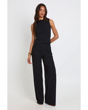 Boohoo Tall Crinkle Rib Button Through Sleeveless Top And Trouser Set - Blue