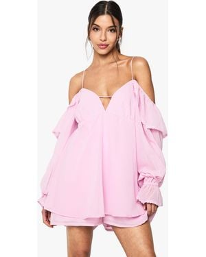 Boohoo Chiffon Cold Shoulder Ruffle Playsuit - Pink
