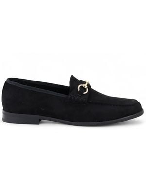 Infinity Leather Suede Moccasin Lined Loafers Faux Leather - Black