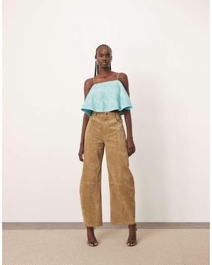 ARRANGE Sydney Suede High Waisted Barrel Trouser - Natural