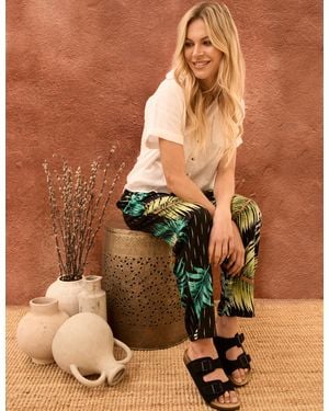 Blue Vanilla Palm Print Trousers - Brown