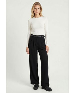 Happiness İstanbul High Waist Wide Leg Trousers With Buckle - White