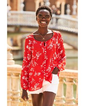 Sosandar Floral Print Button Front Blouse Viscose - Red